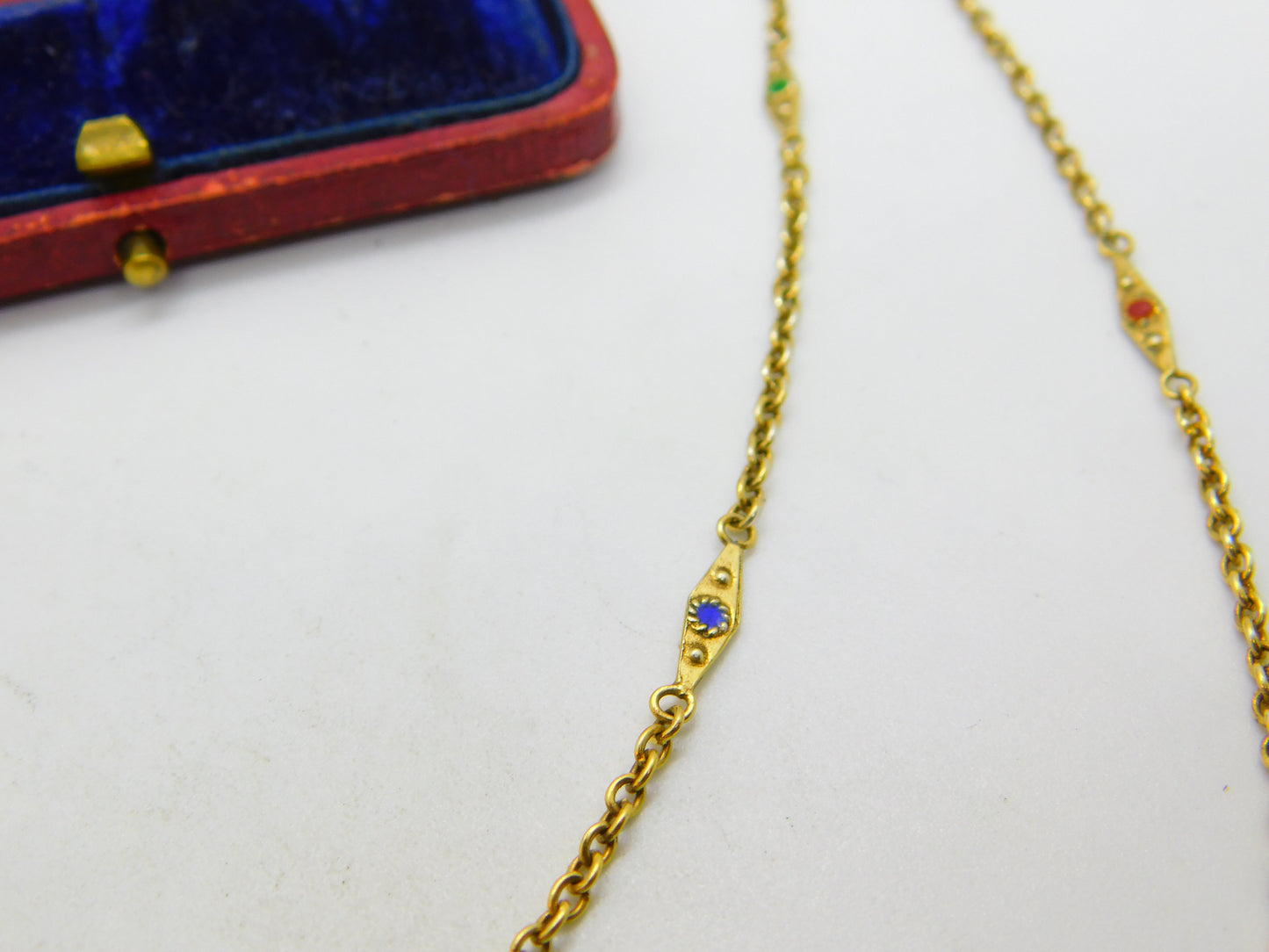 Gold on Sterling Silver Colourful Enamel Fancy Link Necklace Vintage c1960 23"