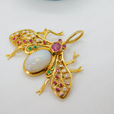 Victorian 18ct Gold, Diamond, Ruby, Emerald, Opal Insect or Bug Pendant Antique