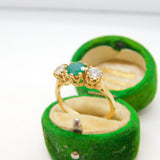 9ct Gold, 0.6ct Emerald & Spinel Set Dress Ring Vintage c1980 Birmingham