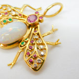 Victorian 18ct Gold, Diamond, Ruby, Emerald, Opal Insect or Bug Pendant Antique