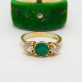 9ct Gold, 0.6ct Emerald & Spinel Set Dress Ring Vintage c1980 Birmingham