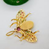 Victorian 18ct Gold, Diamond, Ruby, Emerald, Opal Insect or Bug Pendant Antique