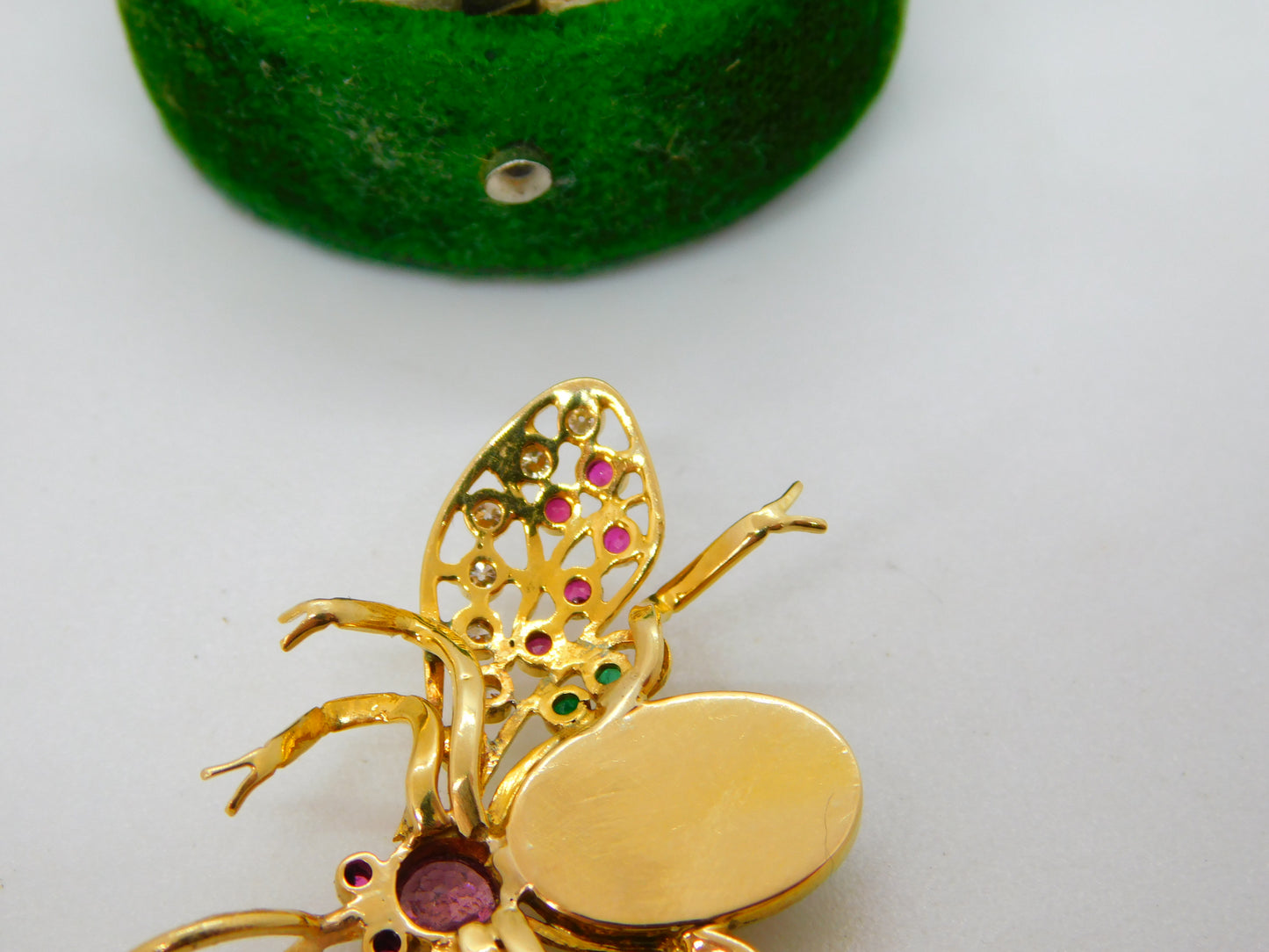 Victorian 18ct Gold, Diamond, Ruby, Emerald, Opal Insect or Bug Pendant Antique