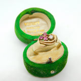14ct Gold, Ruby & 0.1ct Diamond Floral Spray Band Ring Vintage c1970