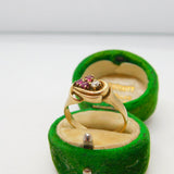 14ct Gold, Ruby & 0.1ct Diamond Floral Spray Band Ring Vintage c1970