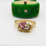 14ct Gold, Ruby & 0.1ct Diamond Floral Spray Band Ring Vintage c1970