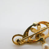 9ct Yellow Gold, Seed Pearl & Turquoise Floral Lavalier Drop Brooch Vintage 1982