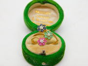 9ct Yellow Gold, Sapphire, Emerald, Ruby & Diamond Floral Ring Vintage 1990