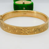 9ct Yellow Gold Floral Pattern Bangle Bracelet Vintage 1972 Birmingham