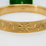 9ct Yellow Gold Floral Pattern Bangle Bracelet Vintage 1972 Birmingham