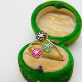 9ct Yellow Gold, Sapphire, Emerald, Ruby & Diamond Floral Ring Vintage 1990