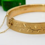 9ct Yellow Gold Floral Pattern Bangle Bracelet Vintage 1972 Birmingham