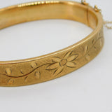 9ct Yellow Gold Floral Pattern Bangle Bracelet Vintage 1972 Birmingham