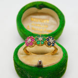 9ct Gold, Sapphire, Emerald, Ruby & Diamond Floral Band Ring Vintage 2007