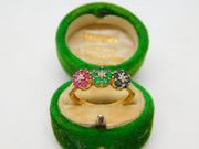 9ct Gold, Sapphire, Emerald, Ruby & Diamond Floral Band Ring Vintage 2007