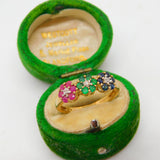 9ct Gold, Sapphire, Emerald, Ruby & Diamond Floral Band Ring Vintage 2007