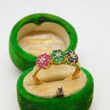9ct Gold, Sapphire, Emerald, Ruby & Diamond Floral Band Ring Vintage 2007