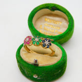 9ct Gold, Sapphire, Emerald, Ruby & Diamond Floral Band Ring Vintage 2007