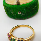 9ct Gold, Sapphire, Emerald, Ruby & Diamond Floral Band Ring Vintage 2007
