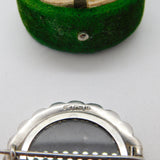 Victorian Sterling Silver Enamel Rose Flower Mourning Locket Brooch Antique 1894