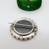 Victorian Sterling Silver Enamel Rose Flower Mourning Locket Brooch Antique 1894