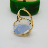 9ct Yellow Gold Cabochon Moonstone Dress Ring Vintage 1965 Birmingham