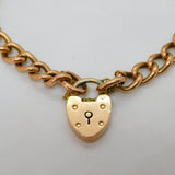 Edwardian 9ct Rose Gold Curb Link Charm Bracelet Heart Lock Clasp Antique c1910