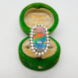 9ct White Gold Large Doublet Opal & Spinel Statement Ring Vintage c1980
