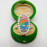 9ct White Gold Large Doublet Opal & Spinel Statement Ring Vintage c1980