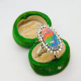9ct White Gold Large Doublet Opal & Spinel Statement Ring Vintage c1980