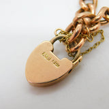 Edwardian 9ct Rose Gold Curb Link Charm Bracelet Heart Lock Clasp Antique c1910