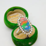 9ct White Gold Large Doublet Opal & Spinel Statement Ring Vintage c1980