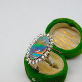 9ct White Gold Large Doublet Opal & Spinel Statement Ring Vintage c1980