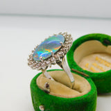 9ct White Gold Large Doublet Opal & Spinel Statement Ring Vintage c1980