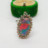 9ct White Gold Large Doublet Opal & Spinel Statement Ring Vintage c1980