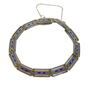 Murrle Bennett & Co Sterling Silver Blue Enamel Panel Bracelet Antique c1910