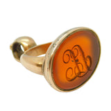 George III 9ct Gold & Carved Carnelian Monogram Intaglio Fob Seal Antique c1820
