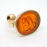 George III 9ct Gold & Carved Carnelian Monogram Intaglio Fob Seal Antique c1820