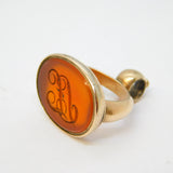 George III 9ct Gold & Carved Carnelian Monogram Intaglio Fob Seal Antique c1820