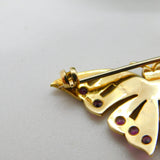 9ct Yellow Gold Ruby & Seed Pearl Butterfly Brooch Antique c1920 Art Deco