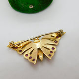 9ct Yellow Gold Ruby & Seed Pearl Butterfly Brooch Antique c1920 Art Deco
