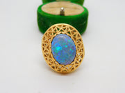 14ct Yellow Gold & Doublet Opal Dome Form Statement Ring Vintage c1970