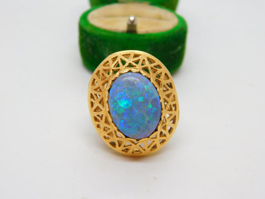 14ct Yellow Gold & Doublet Opal Dome Form Statement Ring Vintage c1970