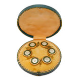 Victorian Rolled Gold, Enamel, Mother of Pearl Boxed Dress Stud or Button Set Antique c1890