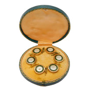 Victorian Rolled Gold, Enamel, Mother of Pearl Boxed Dress Stud or Button Set Antique c1890