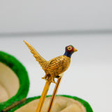 Victorian 18ct Gold & Enamel Pheasant Shooting Interest Brooch Antique c1890
