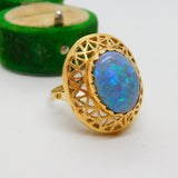 14ct Yellow Gold & Doublet Opal Dome Form Statement Ring Vintage c1970