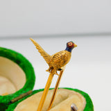 Victorian 18ct Gold & Enamel Pheasant Shooting Interest Brooch Antique c1890