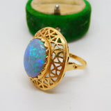 14ct Yellow Gold & Doublet Opal Dome Form Statement Ring Vintage c1970