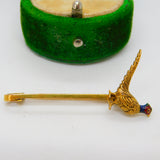 Victorian 18ct Gold & Enamel Pheasant Shooting Interest Brooch Antique c1890